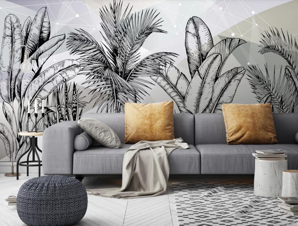 3D Line Leaves 268 Wall Murals