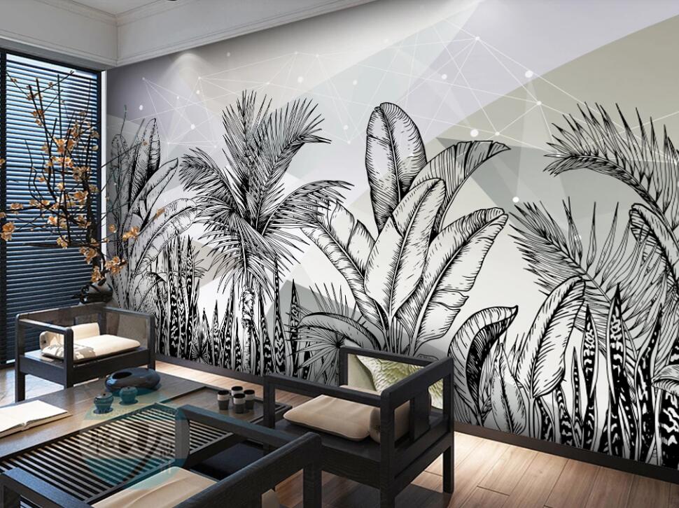 3D Line Leaves 268 Wall Murals