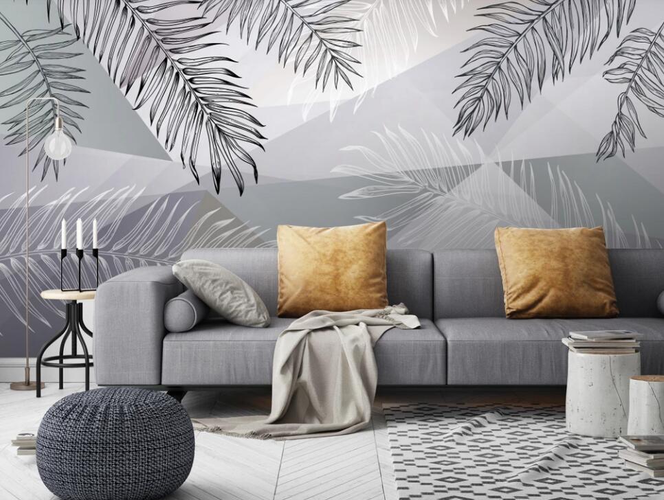 3D Grey Leaves 267 Wall Murals