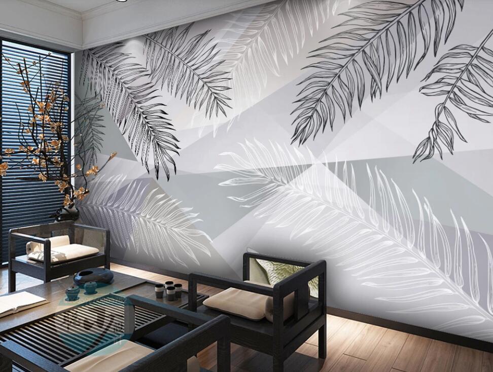 3D Grey Leaves 267 Wall Murals