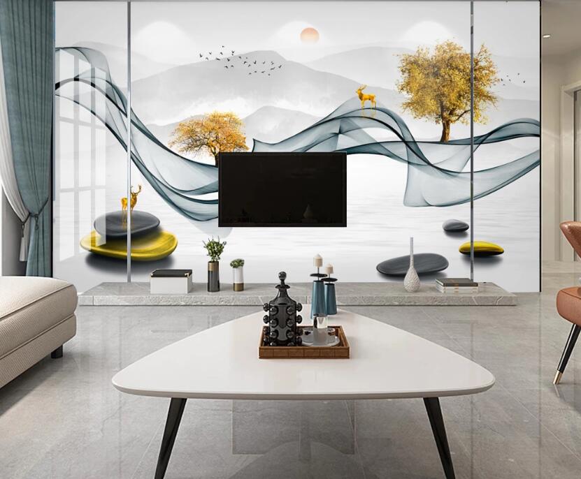 3D Dark Green Silk Trees 262 Wall Murals