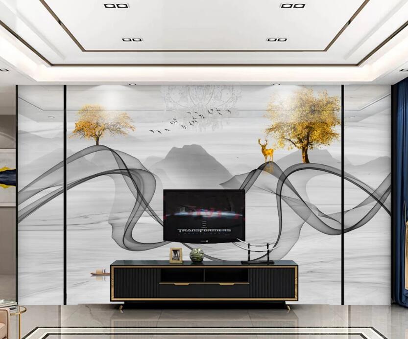 3D Ink Line Trees 261 Wall Murals