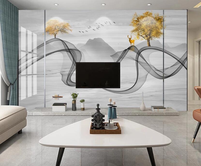 3D Ink Line Trees 261 Wall Murals