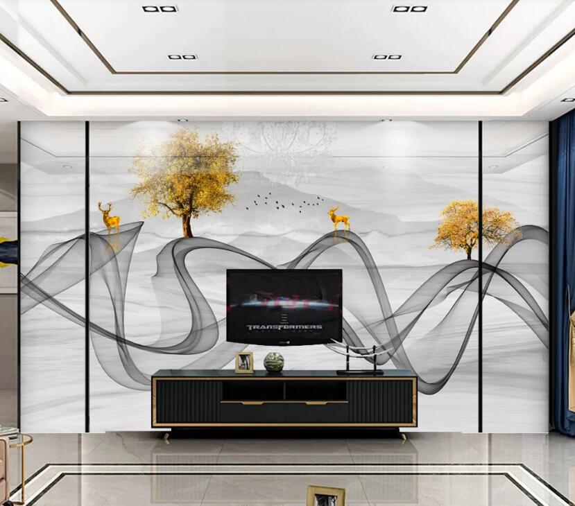 3D Ink Line Trees 260 Wall Murals