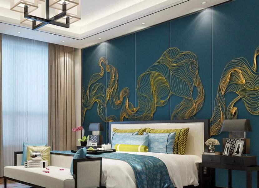 3D Gold Line 242 Wall Murals
