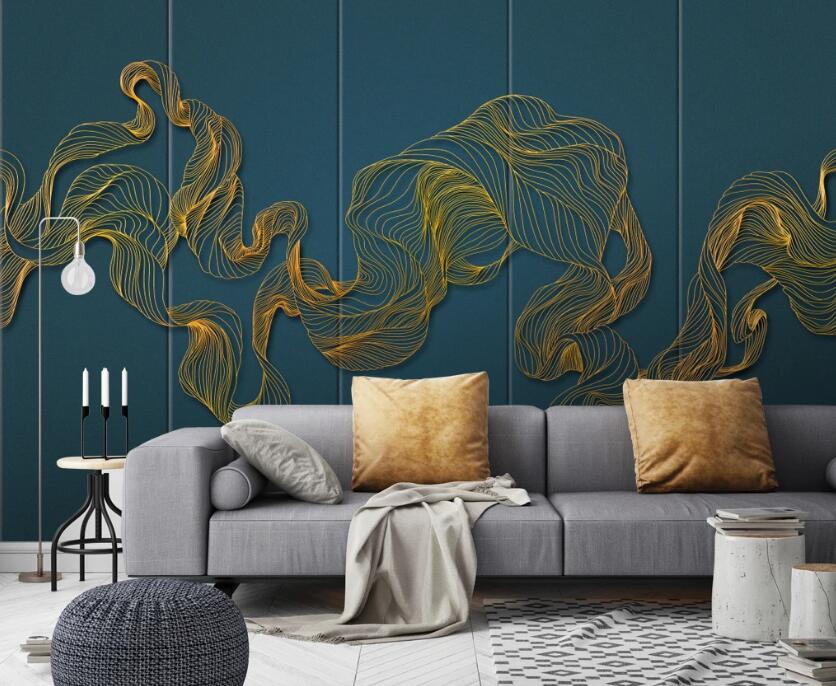 3D Gold Line 242 Wall Murals