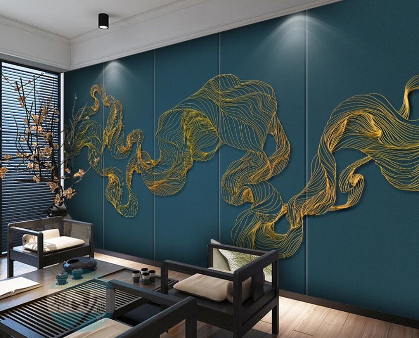 3D Gold Line 242 Wall Murals