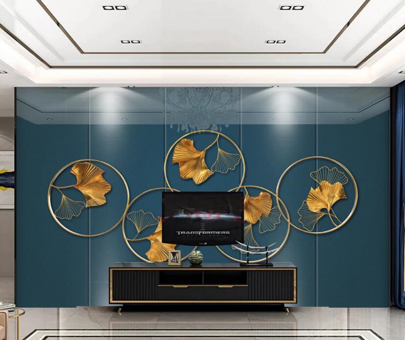 3D Golden Ginkgo Leaf 239 Wall Murals