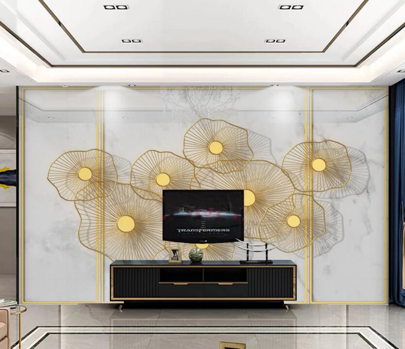 3D Golden Thread Lotus Leaf 225 Wall Murals