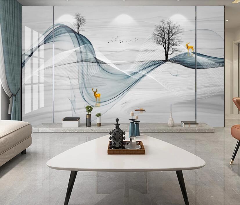 3D Golden Deer 222 Wall Murals