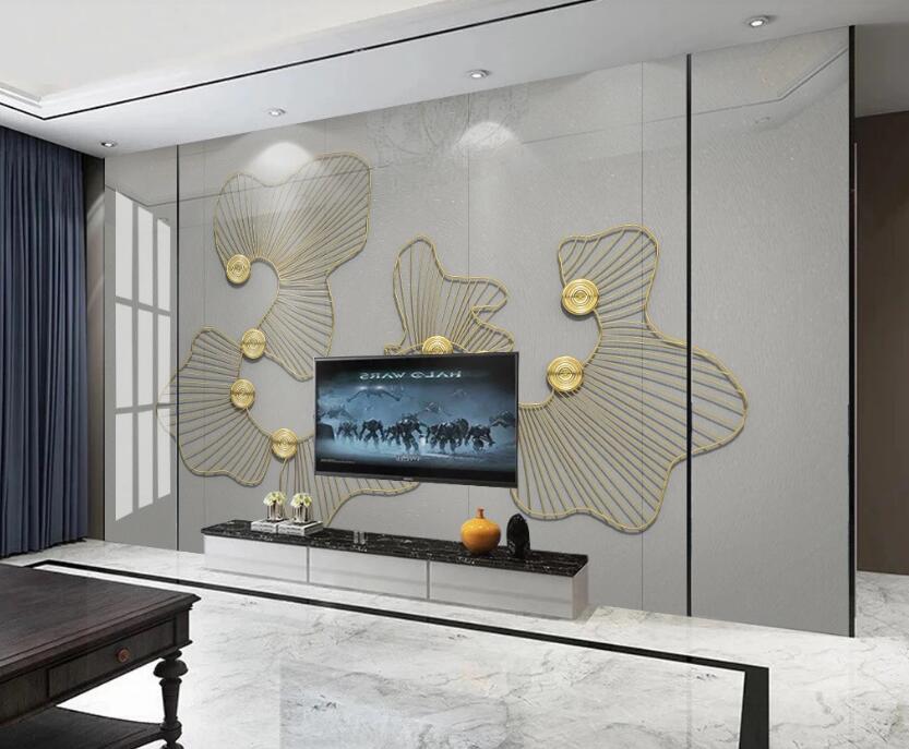 3D Gold Line Pattern 209 Wall Murals