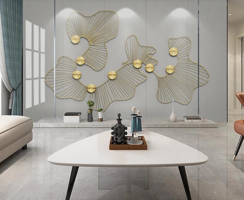 3D Gold Line Pattern 209 Wall Murals