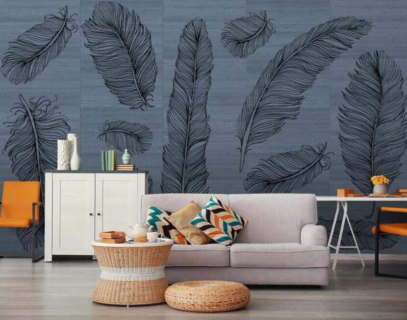 3D Black Feather 173 Wall Murals
