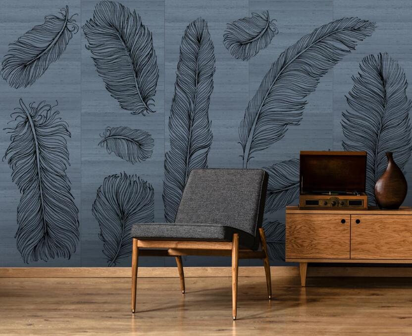 3D Black Feather 173 Wall Murals