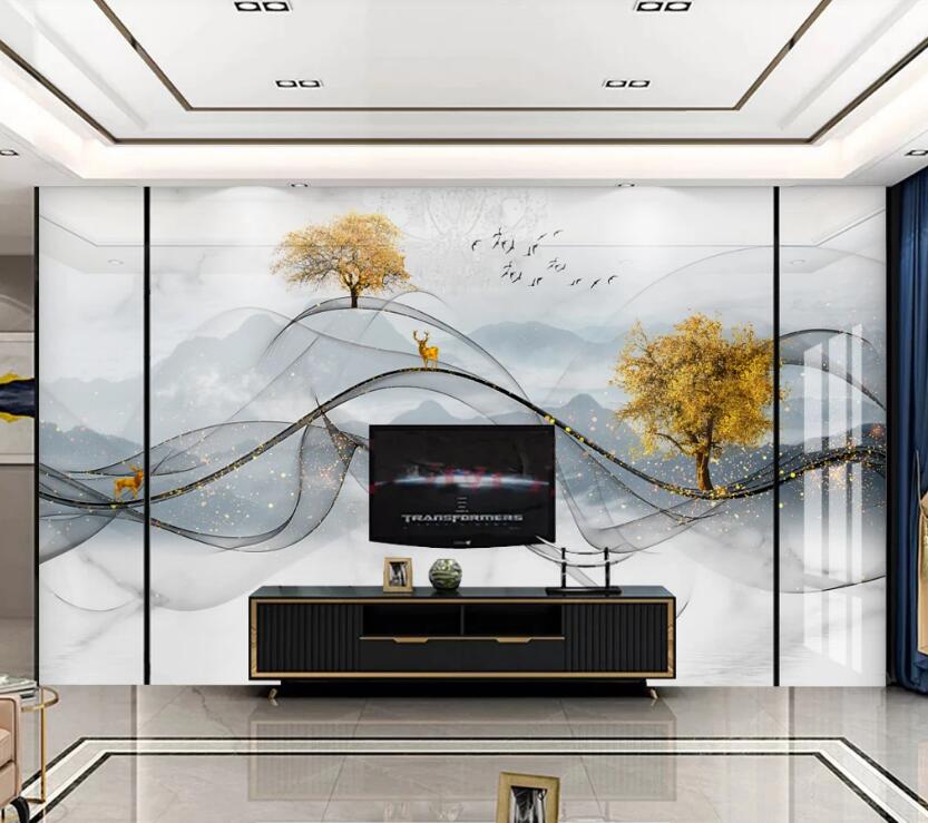 3D Alpine Distant Tree 146 Wall Murals