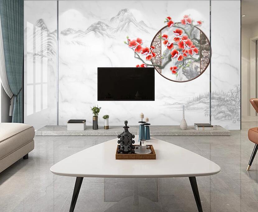 3D Screen Fan Safflower 138 Wall Murals