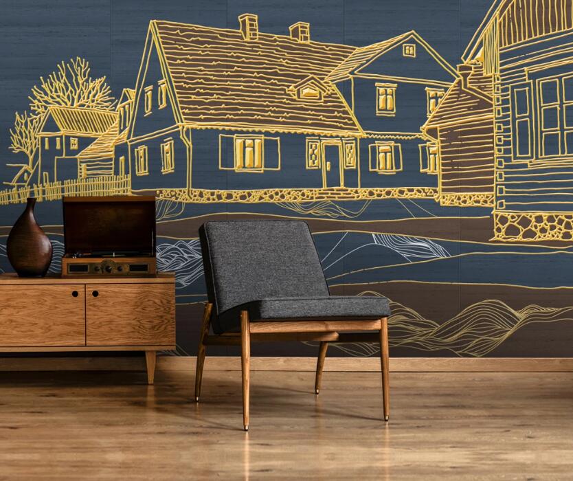 3D Golden Outline 137 Wall Murals