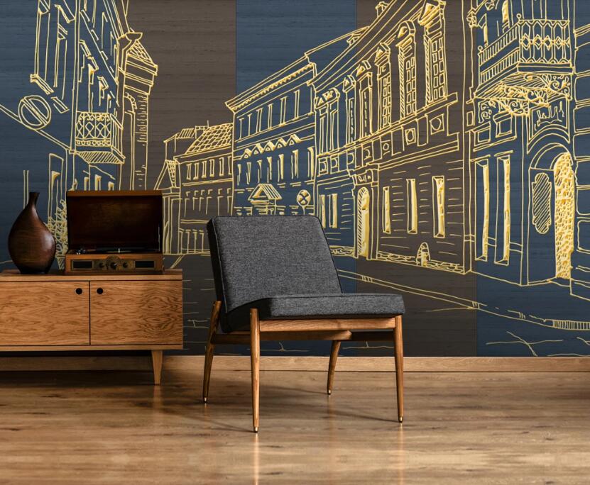 3D Golden Building 136 Wall Murals