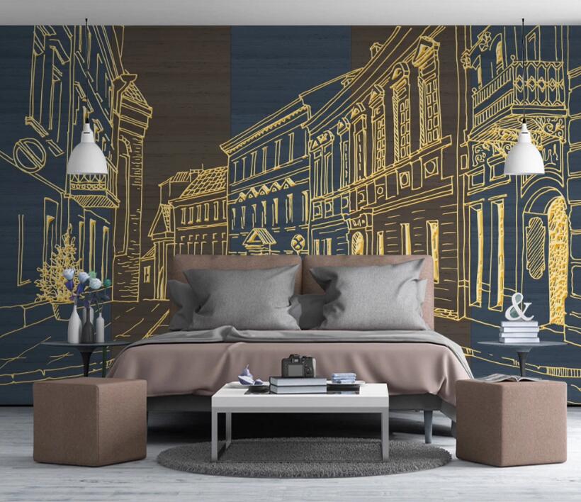 3D Golden Building 136 Wall Murals