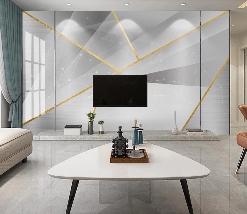 3D Gold Thread Staggered 111 Wall Murals