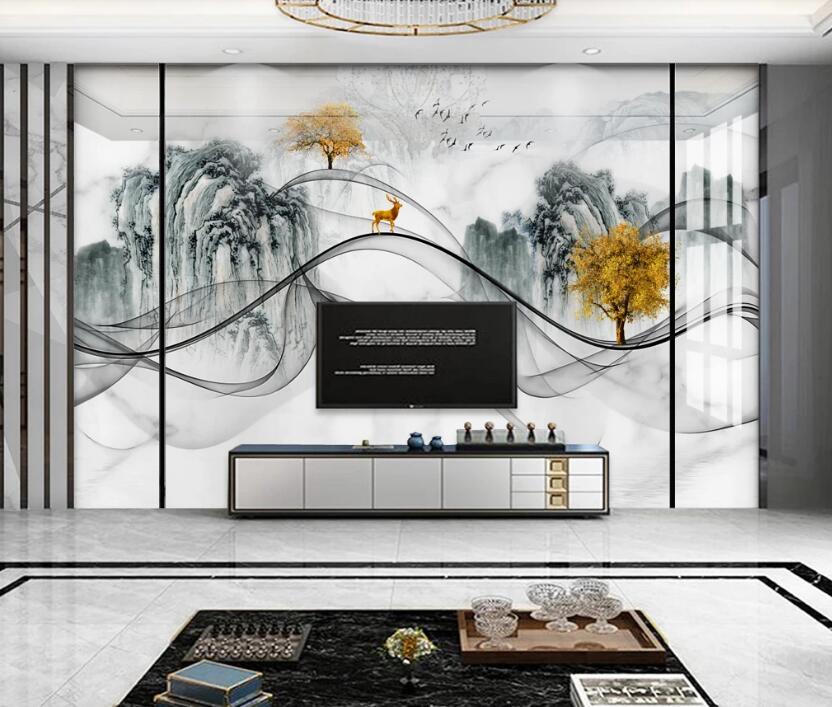 3D Ink Mountains 105 Wall Murals