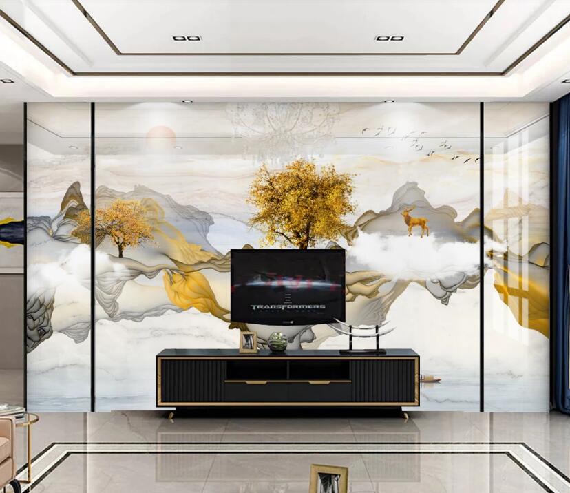 3D Yellow Trees 084 Wall Murals