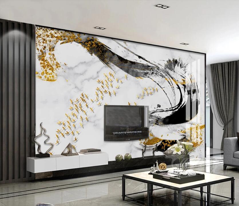 3D Black Gold Arrangement 083 Wall Murals