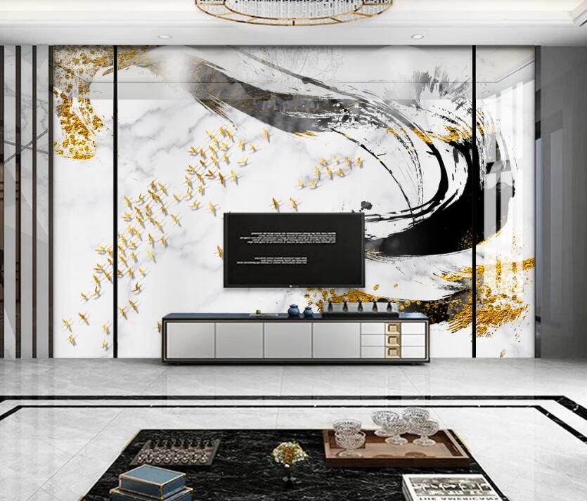 3D Black Gold Arrangement 083 Wall Murals