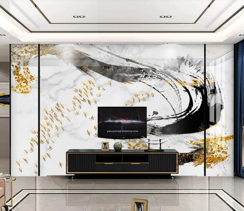 3D Black Gold Arrangement 083 Wall Murals