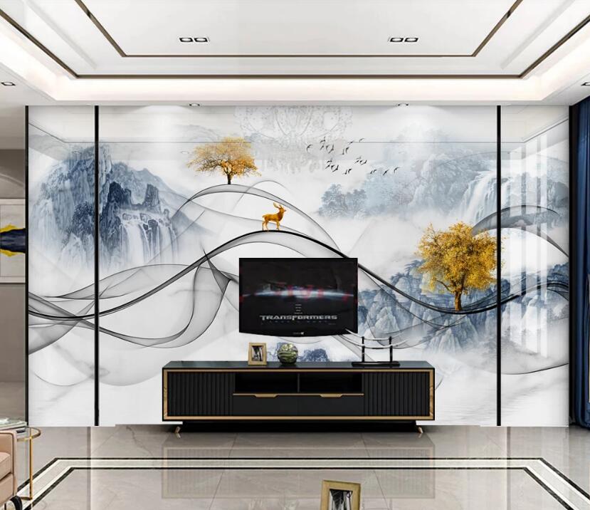 3D Mountain Ink Satin 078 Wall Murals