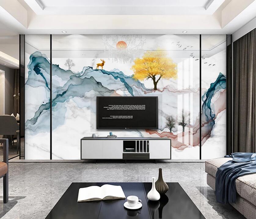 3D Mountain Deer 075 Wall Murals