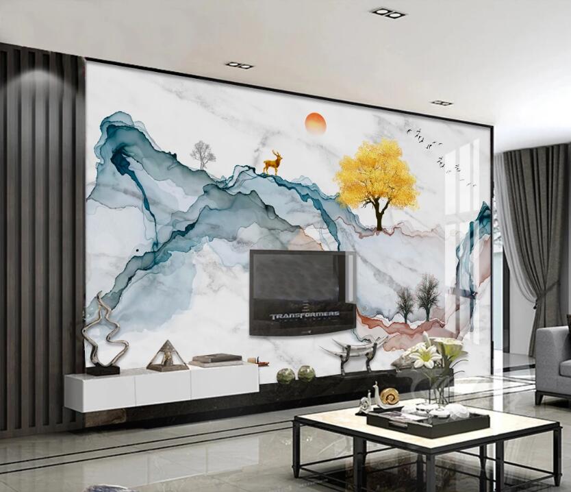 3D Mountain Deer 075 Wall Murals