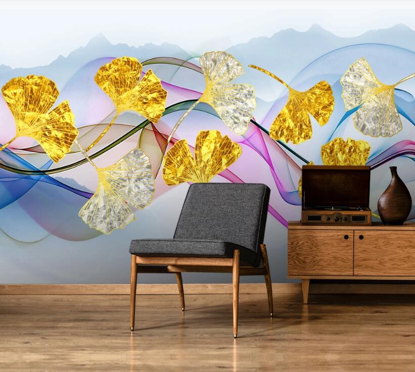 3D Golden Shiny Leaves 847 Wall Murals