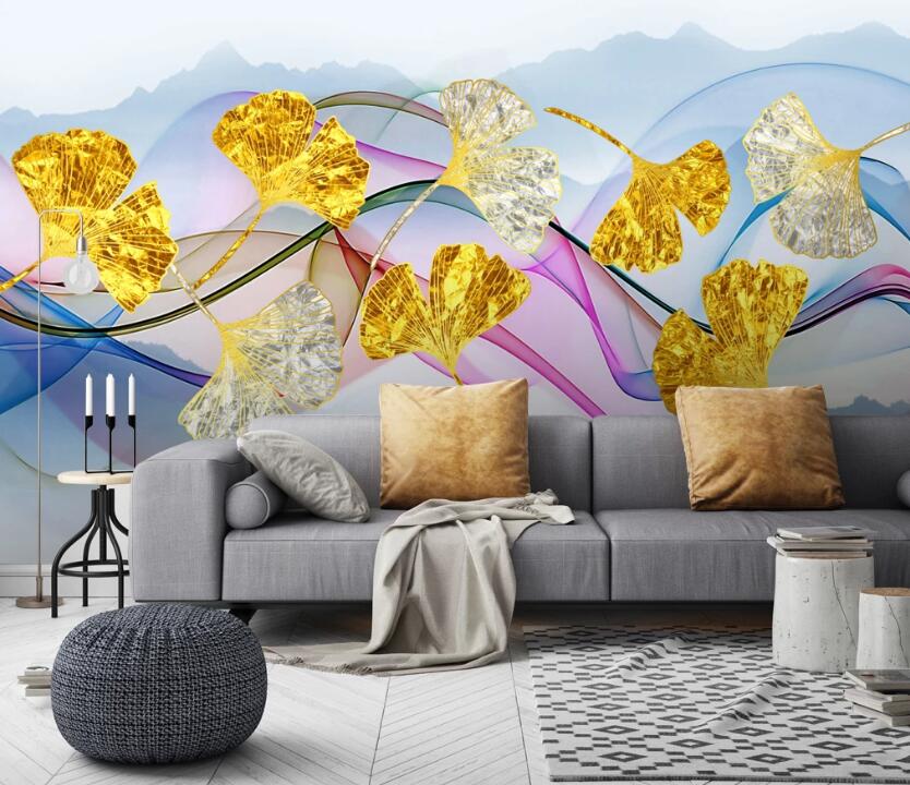 3D Golden Shiny Leaves 847 Wall Murals