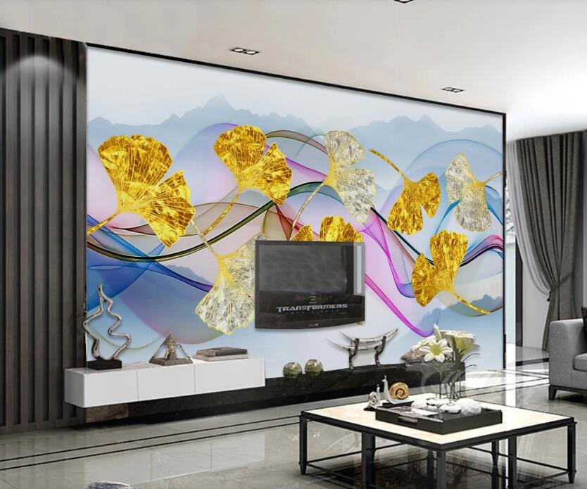 3D Golden Shiny Leaves 847 Wall Murals