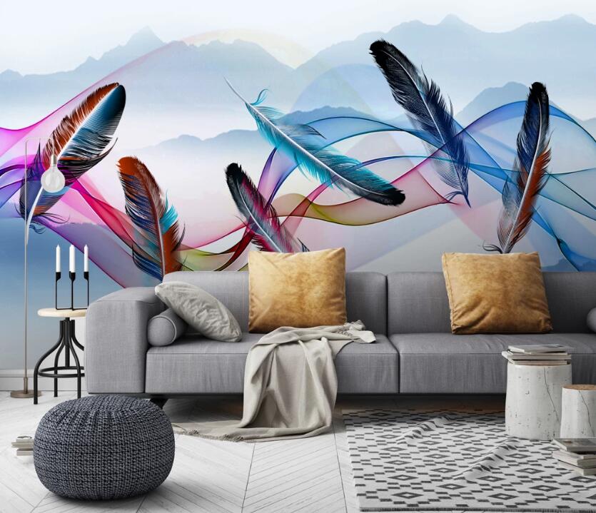3D Six Color Feathers 846 Wall Murals