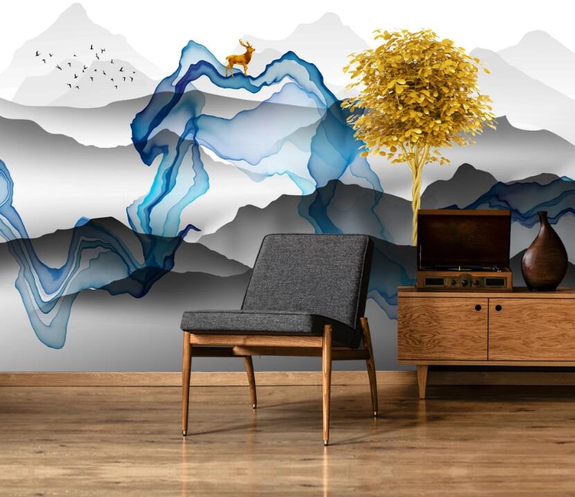 3D Black Distant Mountains 840 Wall Murals