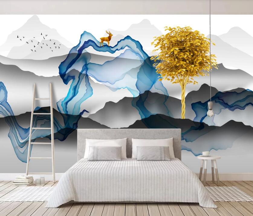 3D Black Distant Mountains 840 Wall Murals