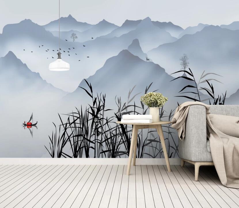 3D Blue Distant Mountains 839 Wall Murals