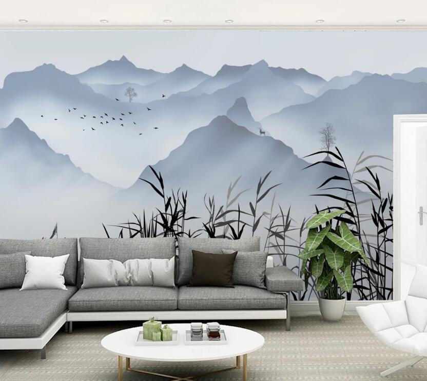 3D Blue Distant Mountains 839 Wall Murals
