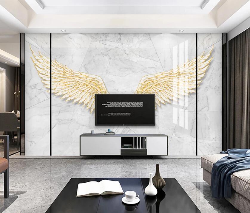3D Golden Wings Feather 801 Wall Murals
