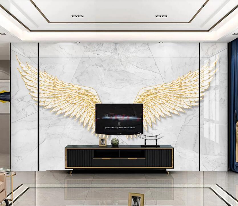 3D Golden Wings Feather 801 Wall Murals