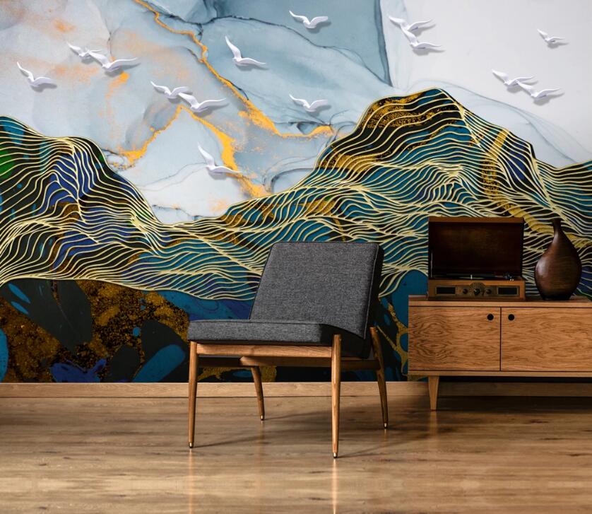 3D Golden Net Mountains 794 Wall Murals