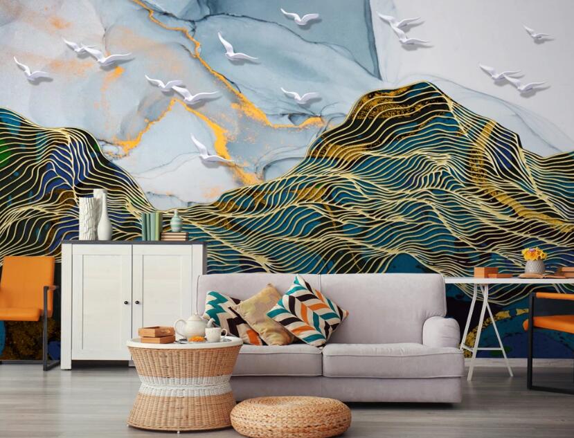 3D Golden Net Mountains 794 Wall Murals