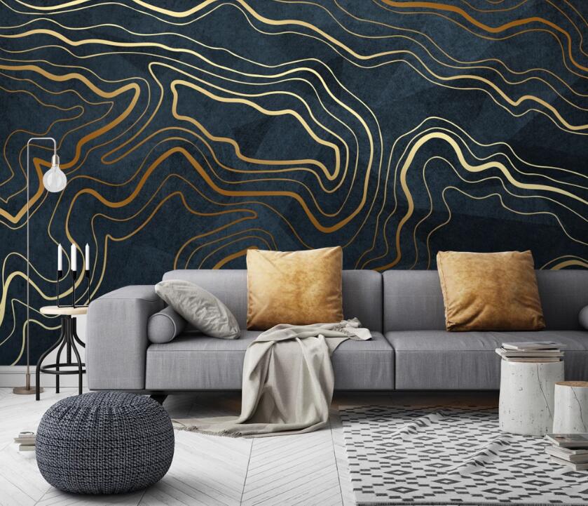 3D Golden Line Circular Wave 788 Wall Murals