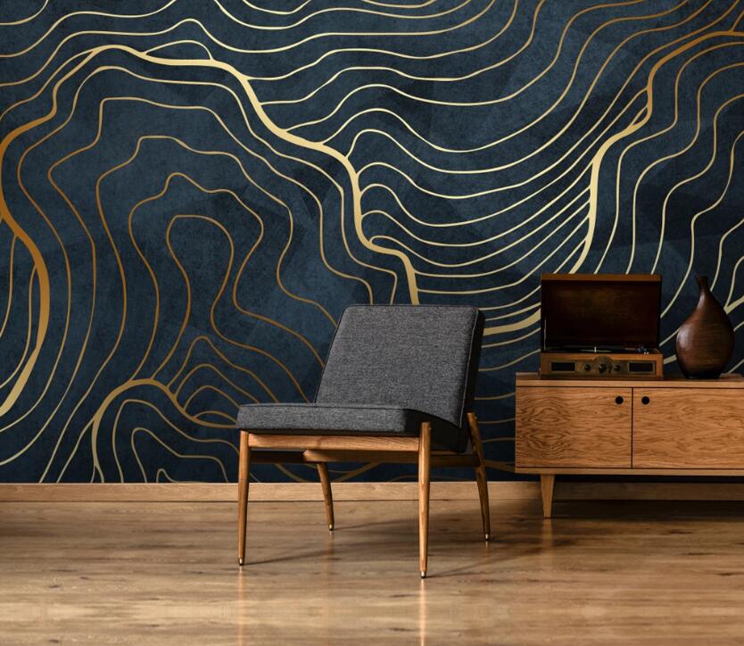 3D Gold Line Arc 787 Wall Murals