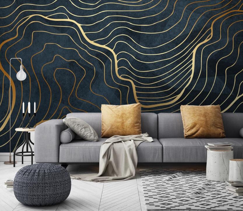 3D Gold Line Arc 787 Wall Murals