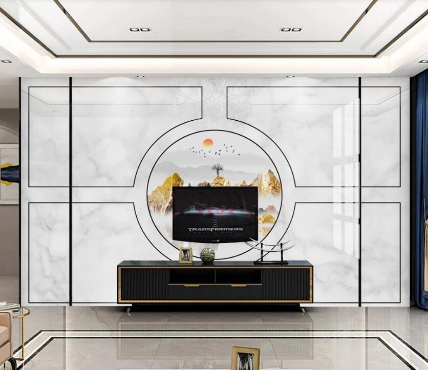 3D Golden Mountain Red Sun 784 Wall Murals