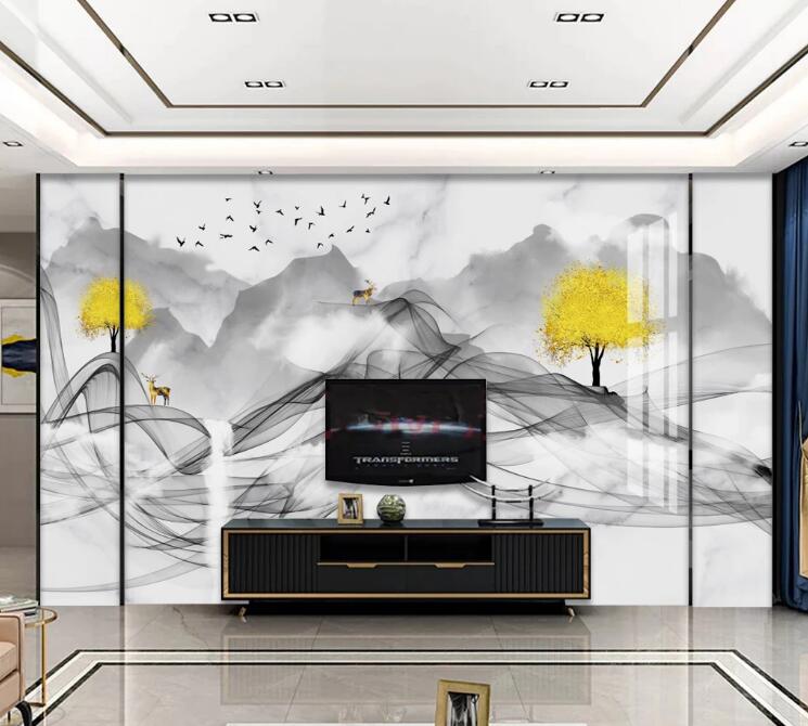 3D Ink Ribbon Yellow Trees 455 Wall Murals