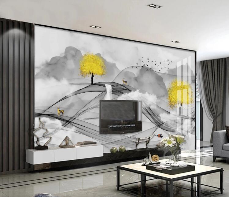 3D Ink Ribbon Trees 454 Wall Murals